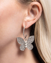 Load image into Gallery viewer, Butterfly Boundary White Hoop Earrings - Paparazzi Accessories