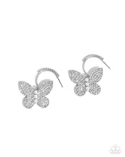 Load image into Gallery viewer, Butterfly Boundary White Hoop Earrings - Paparazzi Accessories