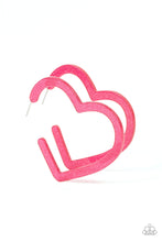 Load image into Gallery viewer, Heart-Throbbing Twinkle Pink Hoop Earrings - Paparazzi Accessories
