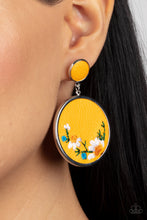 Load image into Gallery viewer, Embroidered Gardens Yellow Earrings - Paparazzi Accessories
