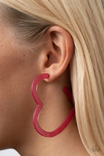 Load image into Gallery viewer, Heart-Throbbing Twinkle Pink Hoop Earrings - Paparazzi Accessories

